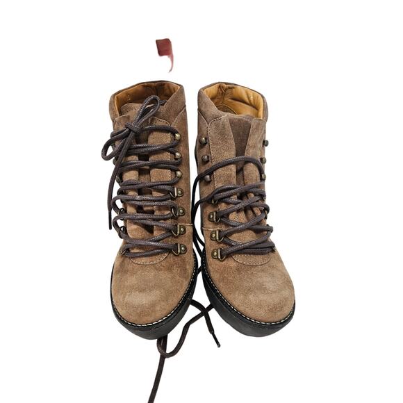 NEW Polo Ralph Lauren 39 Helene Brown Leather Chunky Platform Lace Up Boot - Picture 8 of 8